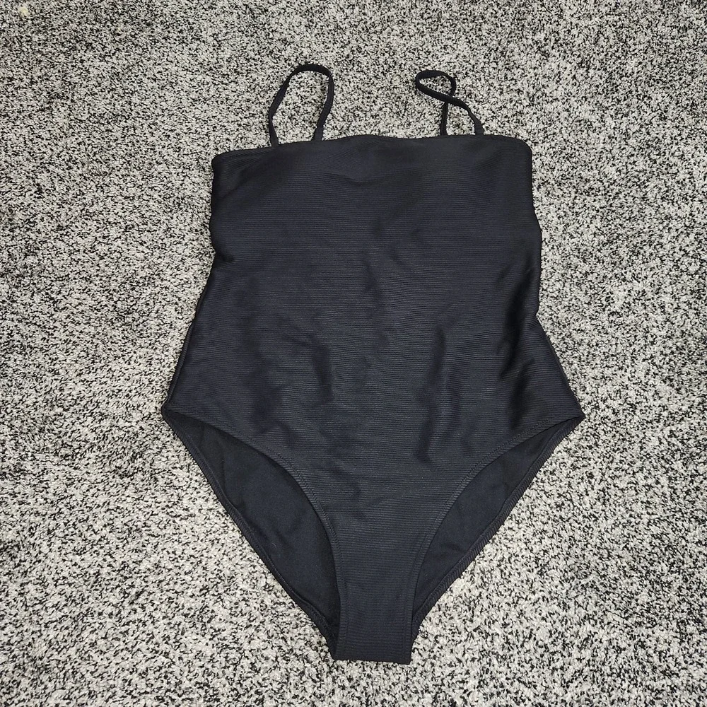 Old Navy Swimsuit Large Black Ribbed 1 Piece Swimsuit Multiway Straps Slimming L